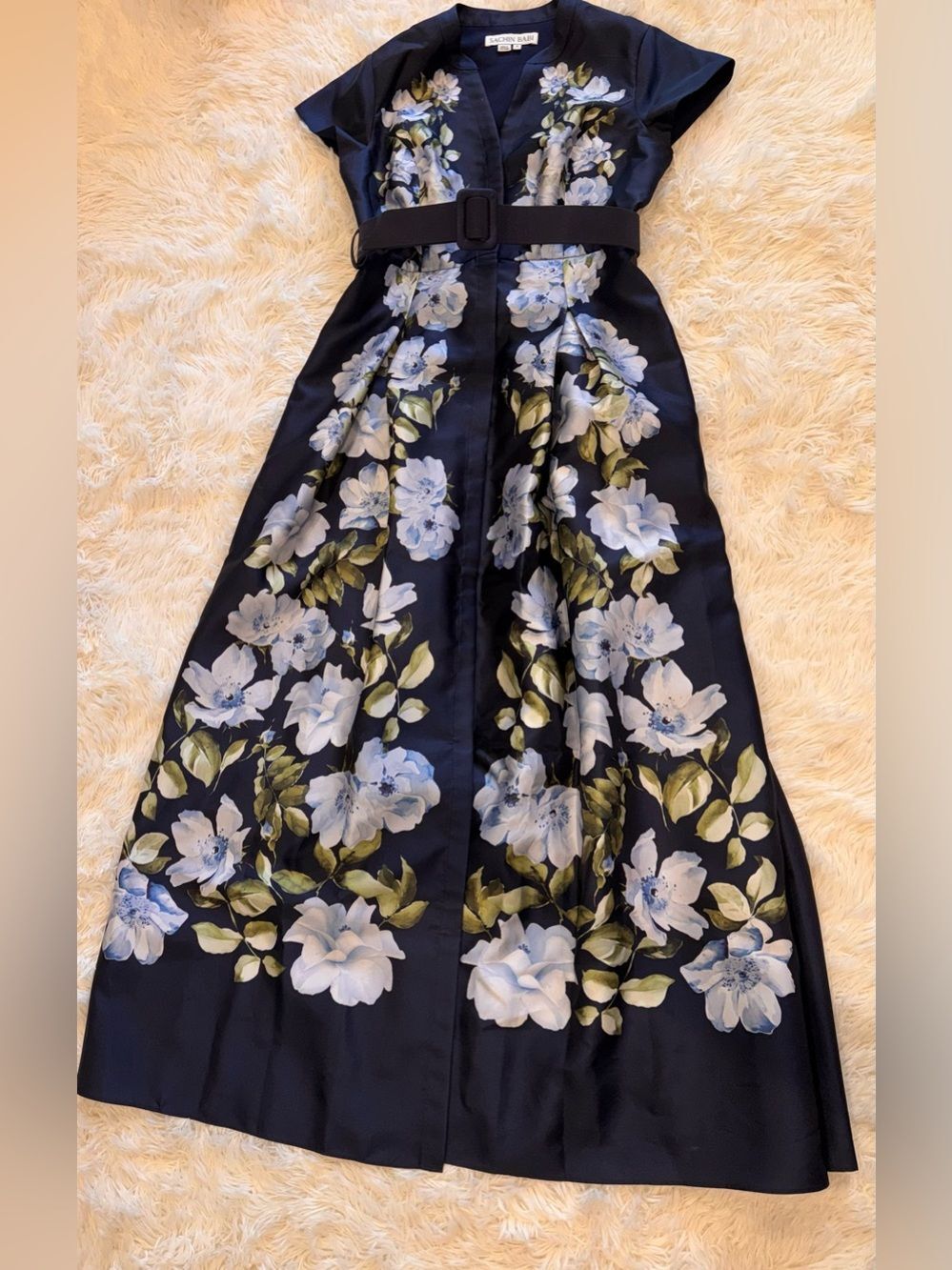 NEW SACHIN BABI Marta Floral Mikado Belted Shirt Dress Gown Sz 10 - Picture 9 of 13